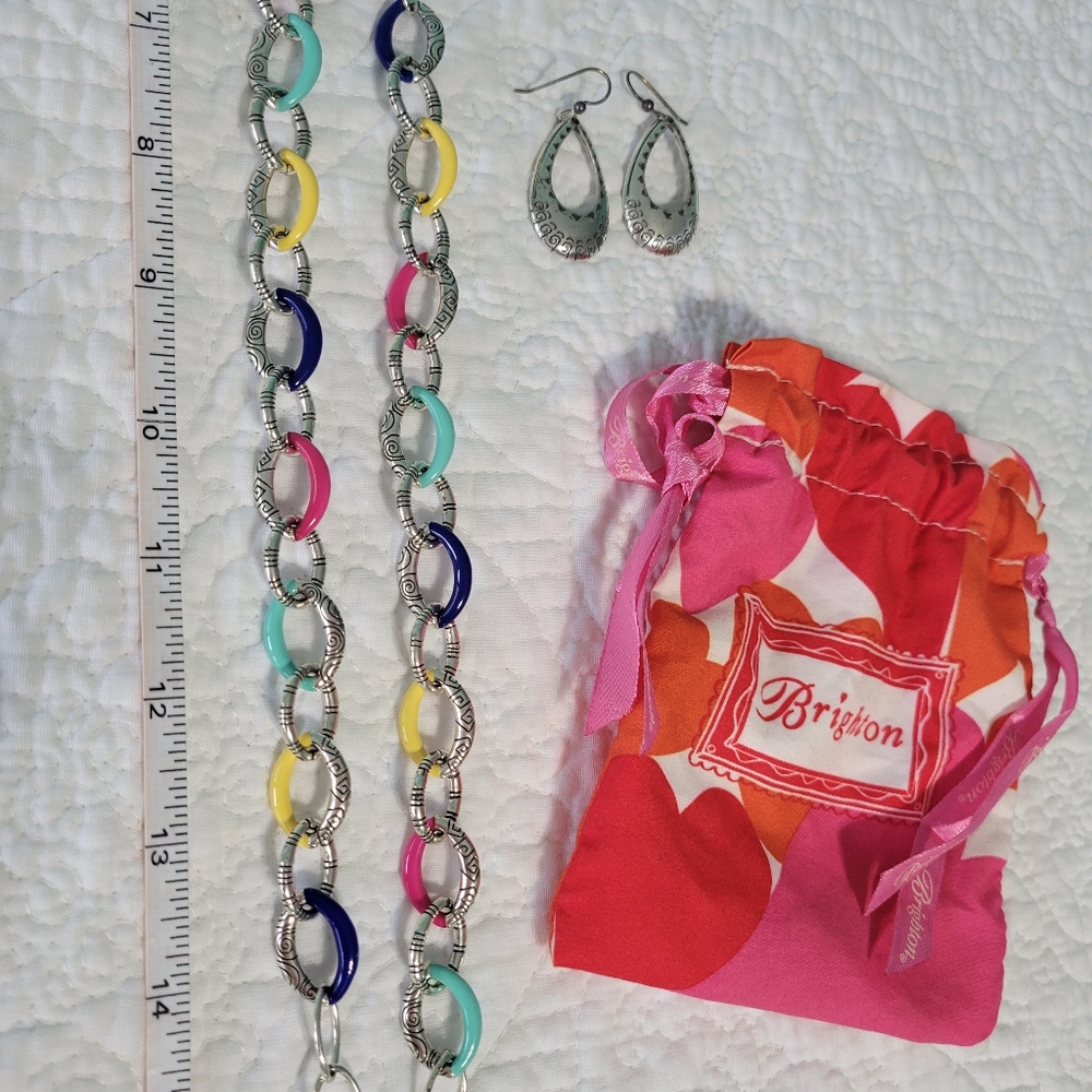 Brighton multi color enamel necklace and earrings